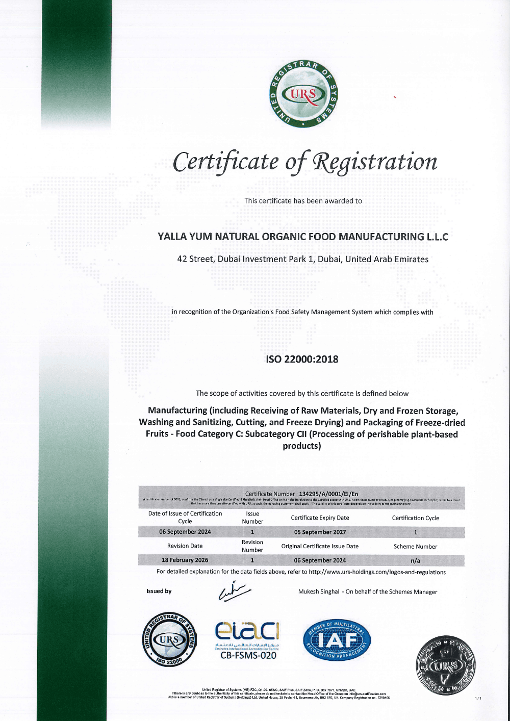 ISO 22000:2018 - Yalla Yum