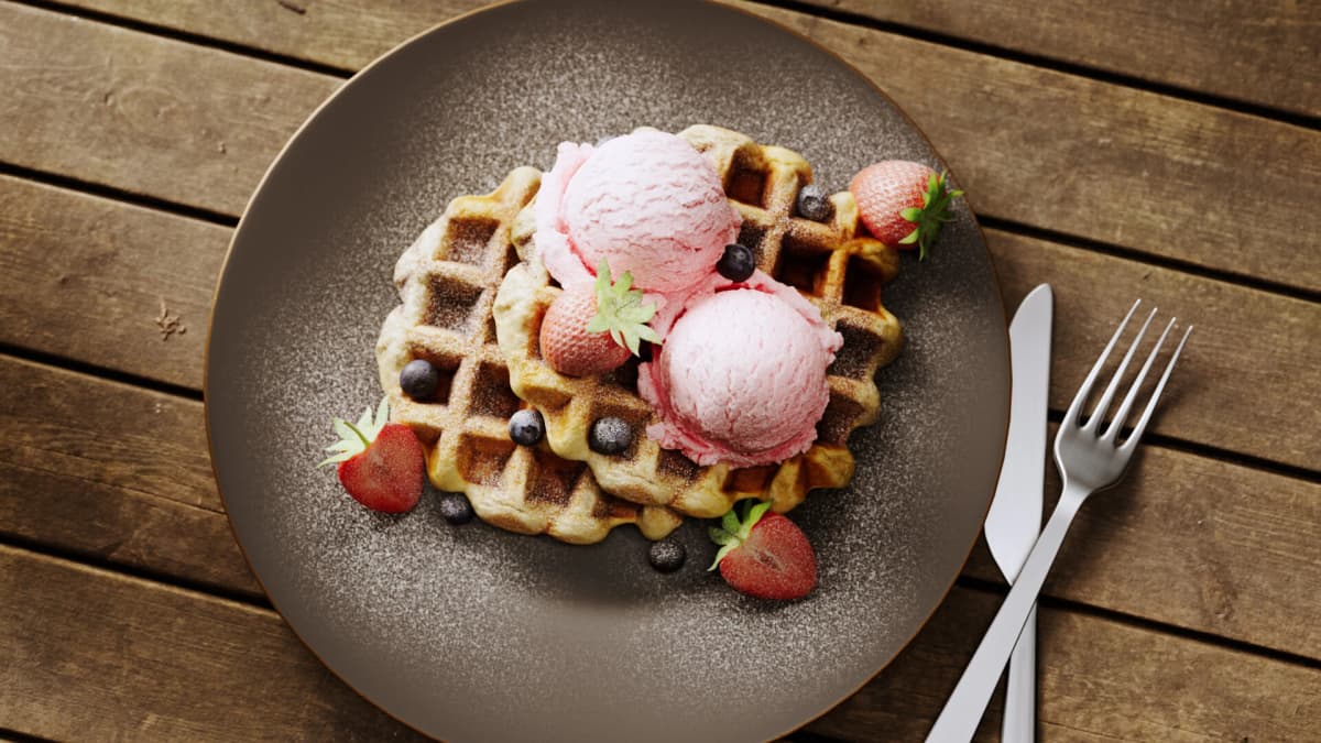 Waffle Sandwich with Creamy Strawberry Ice Cream